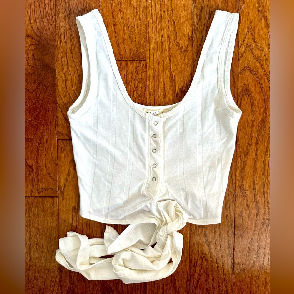 NanaMacs Ribbed Criss Cross Wrap Crop Tank